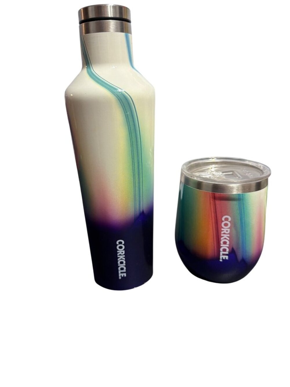 Corkcicle Set Aurora Canteen Water Bottle 16 oz Stemless Wine Tumbler 12 oz READ